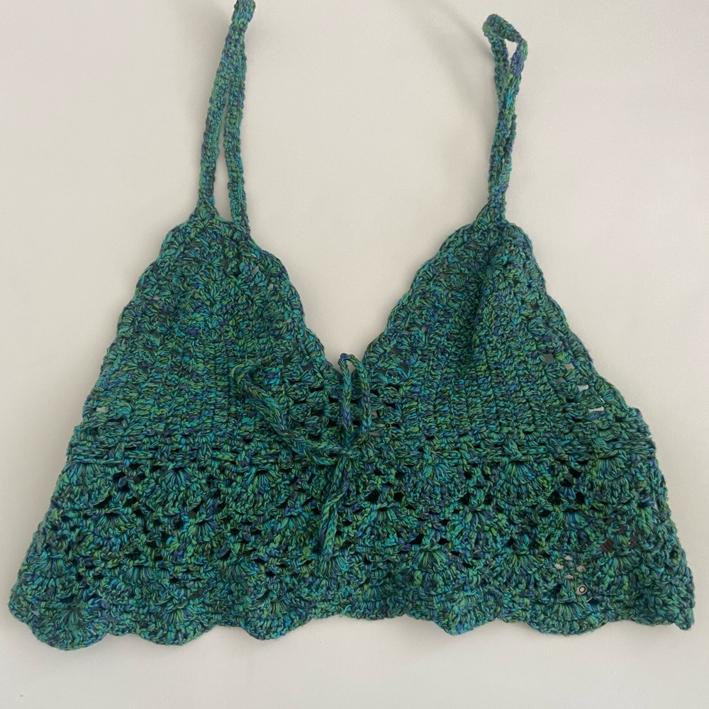 Blue and green cropped crochet bralette top size 4
